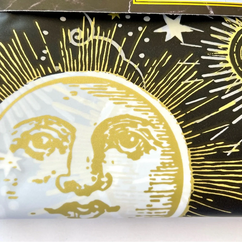 Cosmic Sun Moon Stars Peva Shower Curtain Black Gold White Mystical
